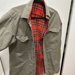 Women's Olive Utility Jacket with Red Plaid Lining